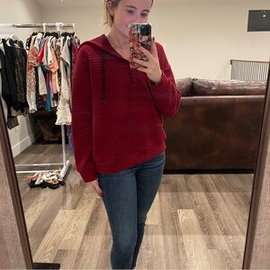 Cozy Red Waffle Knit Hoodie